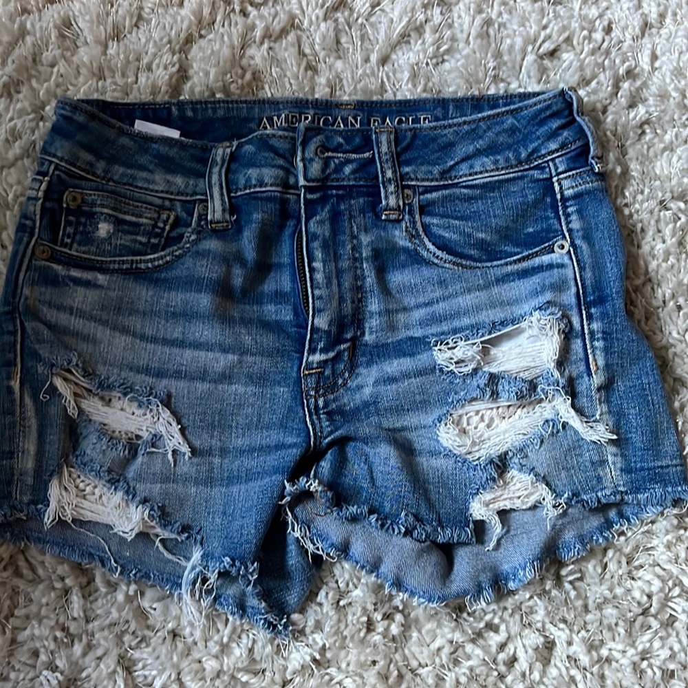 american eagle jean shorts with lace detail pockets